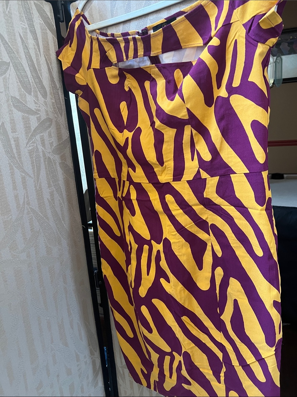 One-Shoulder Yellow & Purple Printed Sheath Dress